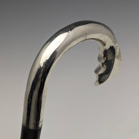 1909年 英国アンティーク 紳士用ステッキ 杖 純銀曲がりハンドル 92cm